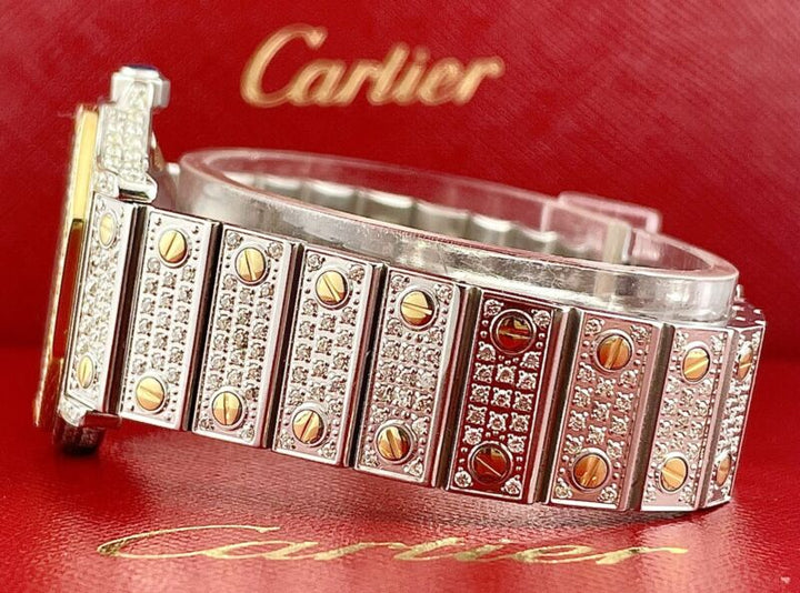 Cartier Santos Octagon 30mm 2-Tone Custom Iced Out 5ct Genuine Diamonds 187902
