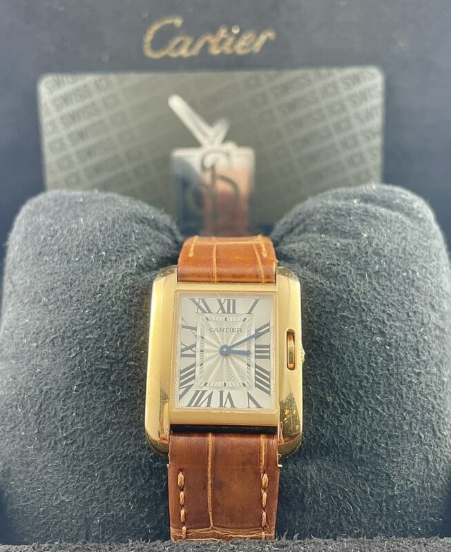 Cartier Tank 23mm Anglaise Rose Gold Silver Dial Ladies Watch Ref W1018255