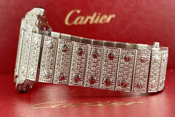 Cartier Santos Unisex 35mm Steel Watch Roman Iced Out 10ct Diamonds WSSA0029