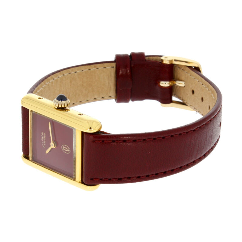 CARTIER Paris Tank Must Vermeil Ladies Silver Maroon Quartz Watch Circa 1990