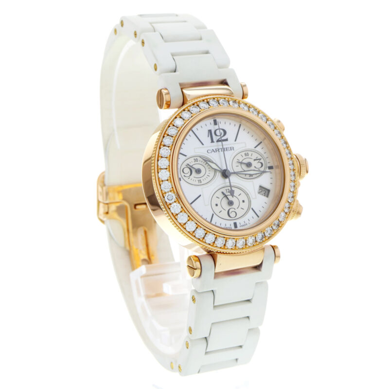 Cartier Pasha Seatimer WJ130004 3130 Diamond White MOP 18k 37mm Rose Gold Watch