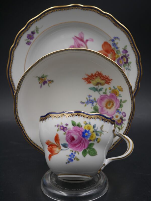 マイセン コーヒーサービス 6人用 Aカンテ　フラワーブーケ コバルトブルーエッジ ゴールド