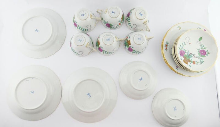 21pcs Meissen Sheaves Pattern Decor Coffee Service Gold Edge 6 People MINT-