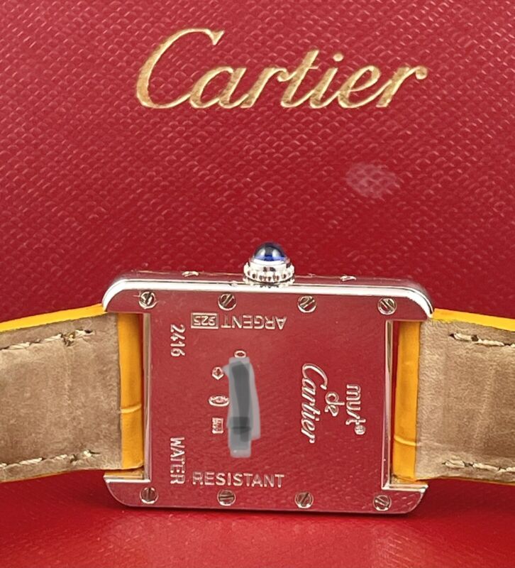 Cartier Tank 22mm 2416 Limited Edition Orange Quartz Lady Silver 925 Case Watch