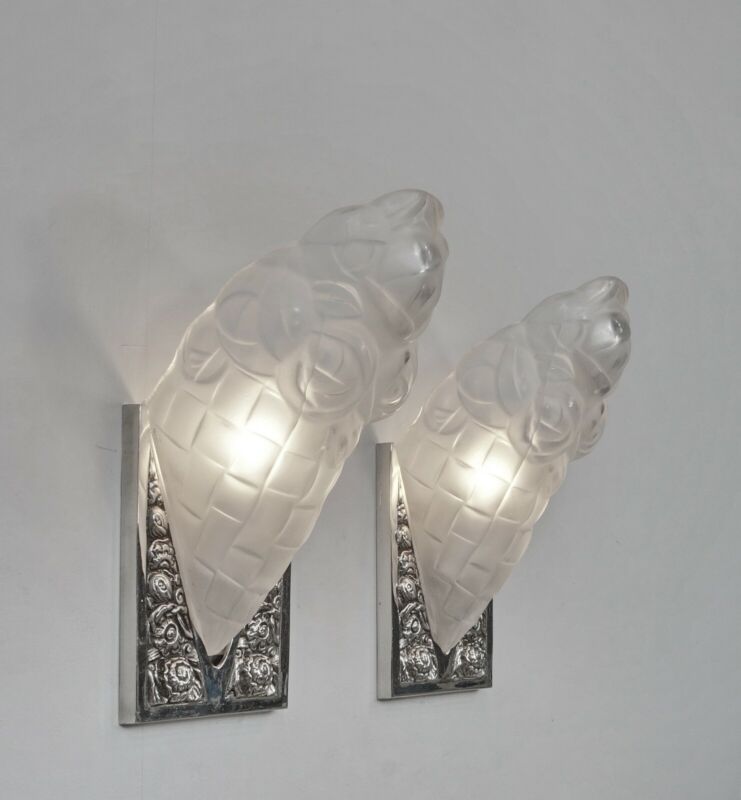 デュゲ : ペア・オブ・1930年代フレンチ・アールデコ・ウォールスコーンライト