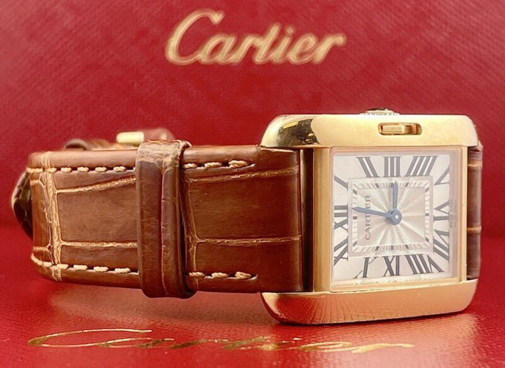 Cartier Tank 23mm Anglaise Rose Gold Silver Dial Ladies Watch Ref W1018255