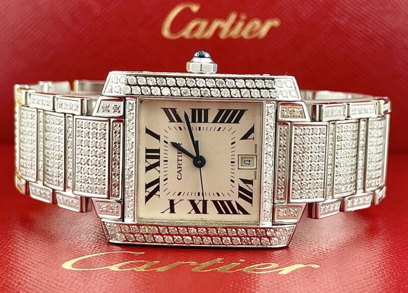 Cartier Tank Francaise 28mm Custom Iced Out 6ct Genuine Diamonds Ref 2302