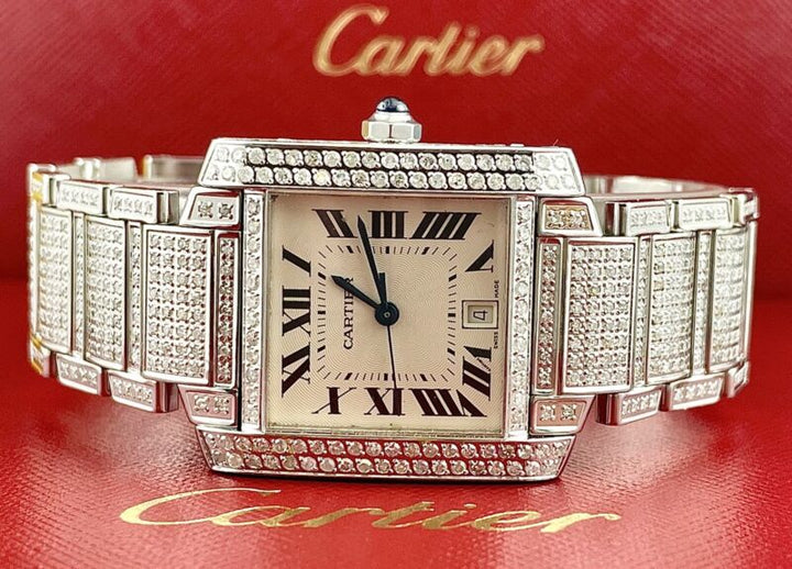 Cartier Tank Francaise 28mm Custom Iced Out 6ct Genuine Diamonds Ref 2302
