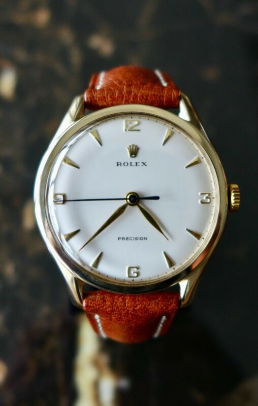 A BEAUTIFUL GENTS VINTAGE 1959 OVERSIZE (36mm) ROLEX PRECISION IN 9ct GOLD