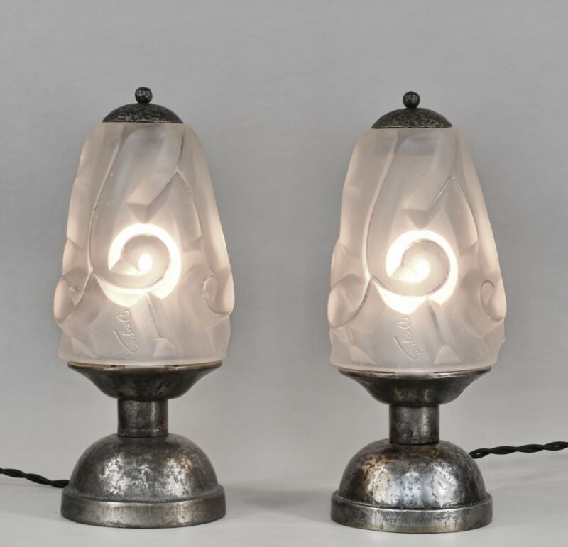 デュゲ　ペアのフランス製アールデコランプ　1930年