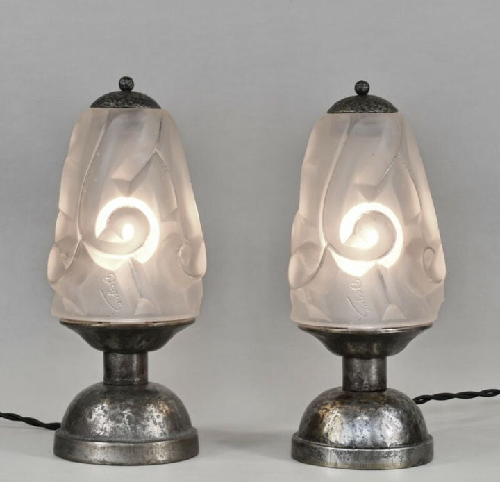 デュゲ　ペアのフランス製アールデコランプ　1930年