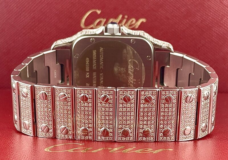 Cartier Ladies Santos Galbee 32mm Custom Iced 10ct Genuine Diamonds Ref 2823