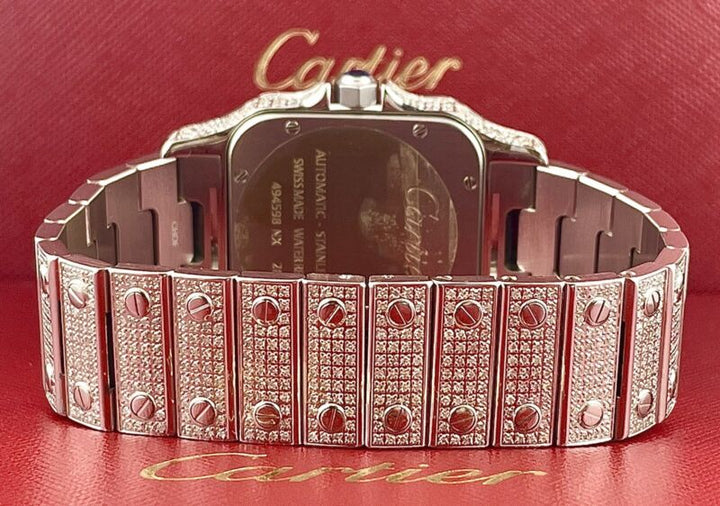 Cartier Ladies Santos Galbee 32mm Custom Iced 10ct Genuine Diamonds Ref 2823