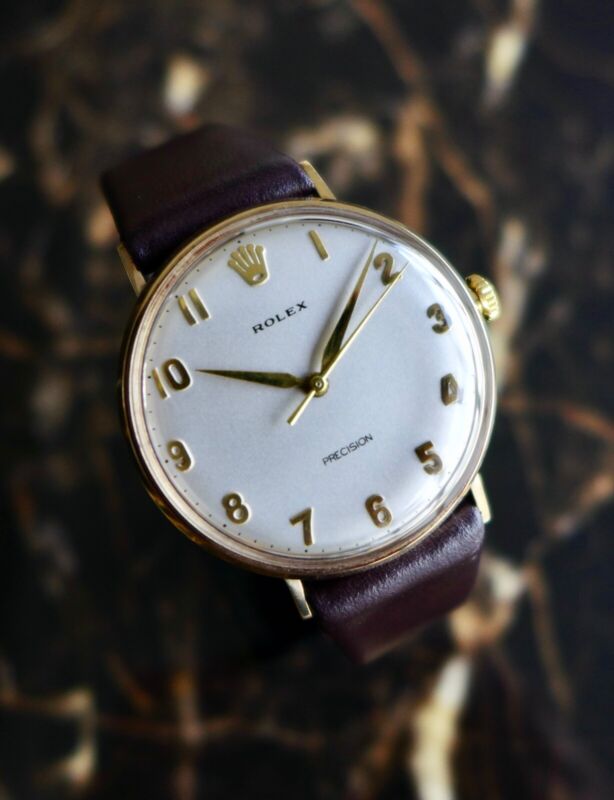 A STUNNING VINTAGE 1968 GENTS ROLEX PRECISION WRISTWATCH IN 9k SOLID GOLD