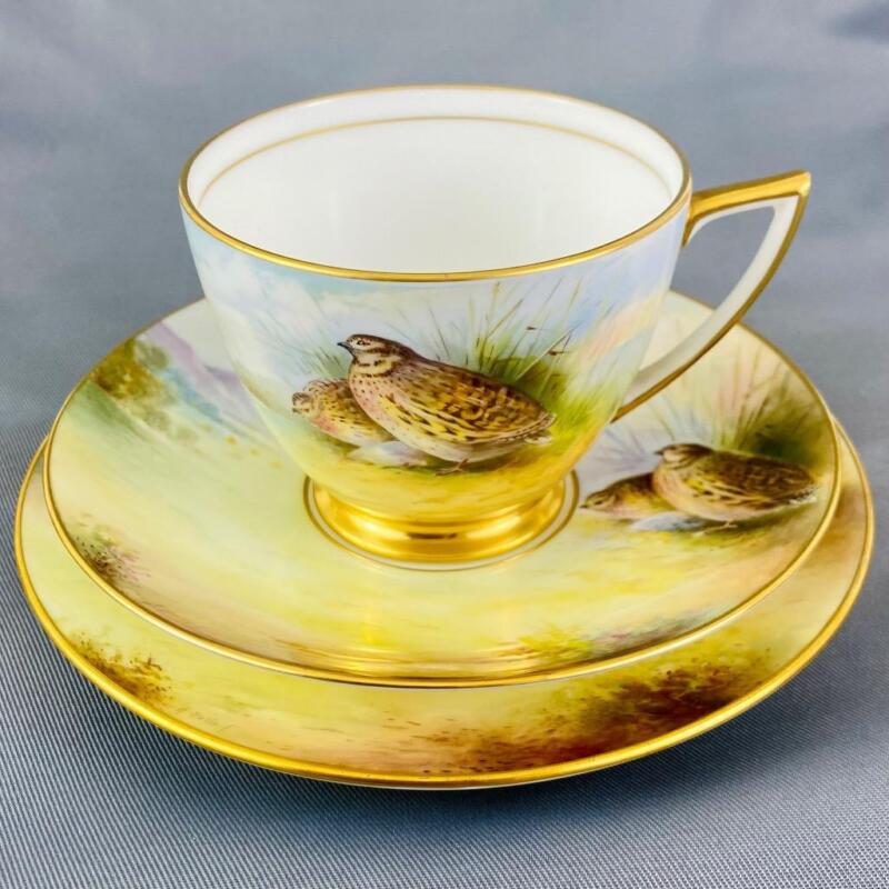 Vintage Trio~ Minton~c1960~#H5107 Quail Signed A.Holland Cup Saucer Side Plate