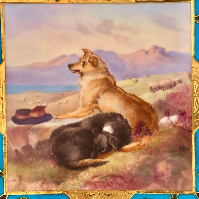 アンティーク ミントン　飾り皿 飼い主を待つ犬たち（クリストファードレッサー）