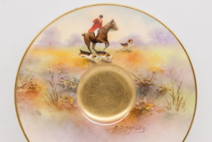 ロイヤルウースター デミタスカップ&ソーサー 手描き狩猟『ハンティングシーン』の風景