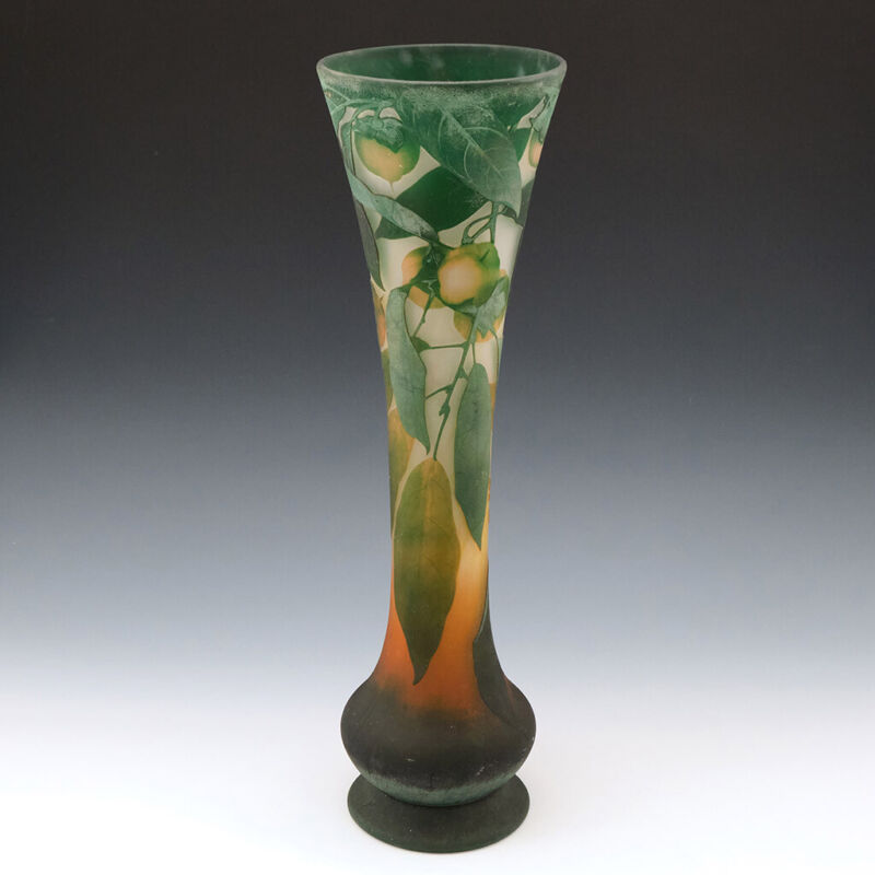 Tall Daum Quinces Cameo Vase c1910