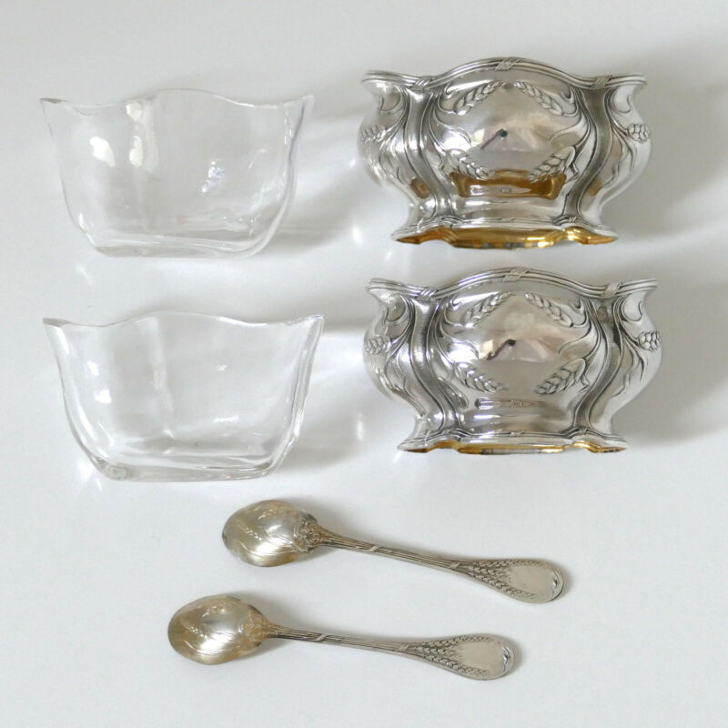 ピュイフォルカ フランス製スターリングシルバー 18K ゴールド ソルトセラー ペア スプーン・ウィート