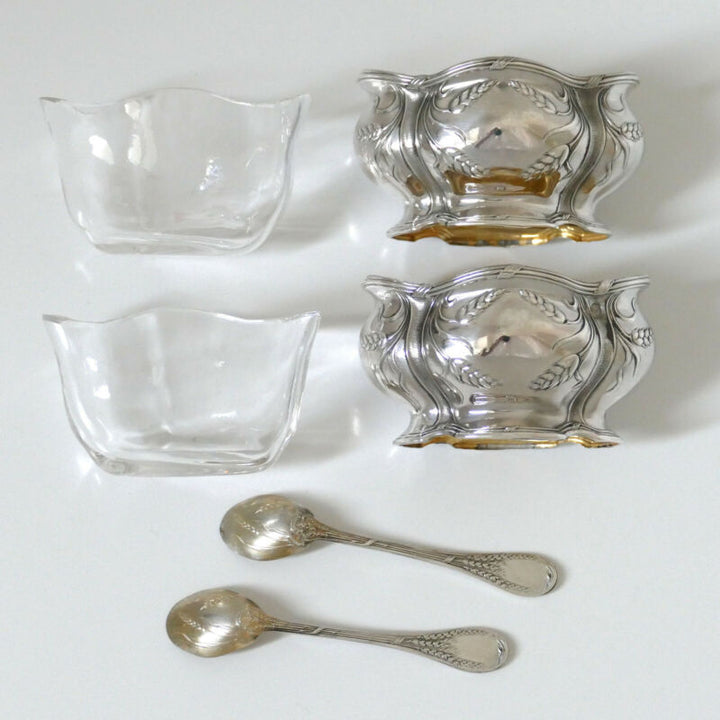 ピュイフォルカ フランス製スターリングシルバー 18K ゴールド ソルトセラー ペア スプーン・ウィート