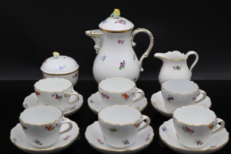 Meissen, mocha service, decor scattered flowers with gold, 15 pieces (220205)-