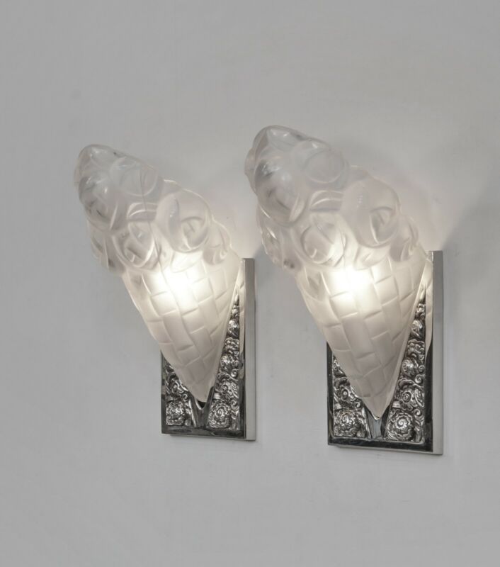 デュゲ : ペア・オブ・1930年代フレンチ・アールデコ・ウォールスコーンライト