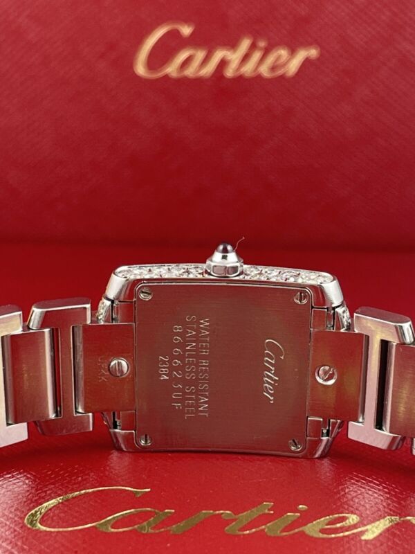 Cartier Tank Francaise Pink Pearl 20mm Custom Iced Out 3ct Genuine Diamonds 2384