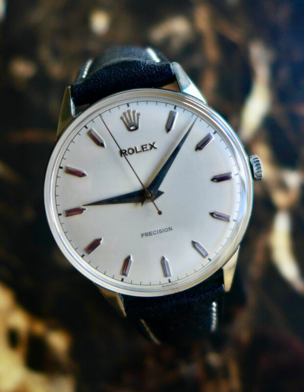 A STUNNING GENTS VINTAGE 1950s OVERSIZE (35MM) ROLEX PRECISION IN S/STEEL