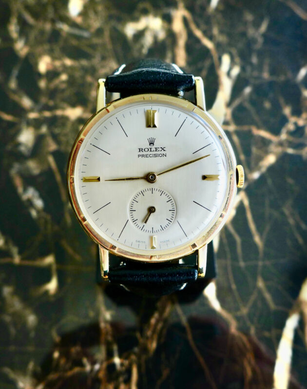 A BEAUTIFUL VINTAGE 1959 GENTS 35mm ROLEX METROPOLITAN CHRONOMETER IN 14K GOLD