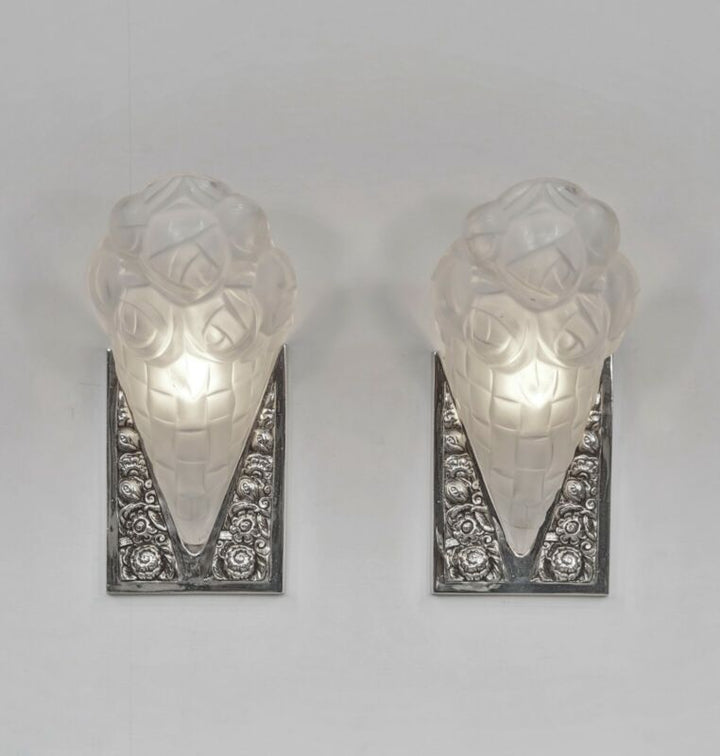 デュゲ : ペア・オブ・1930年代フレンチ・アールデコ・ウォールスコーンライト