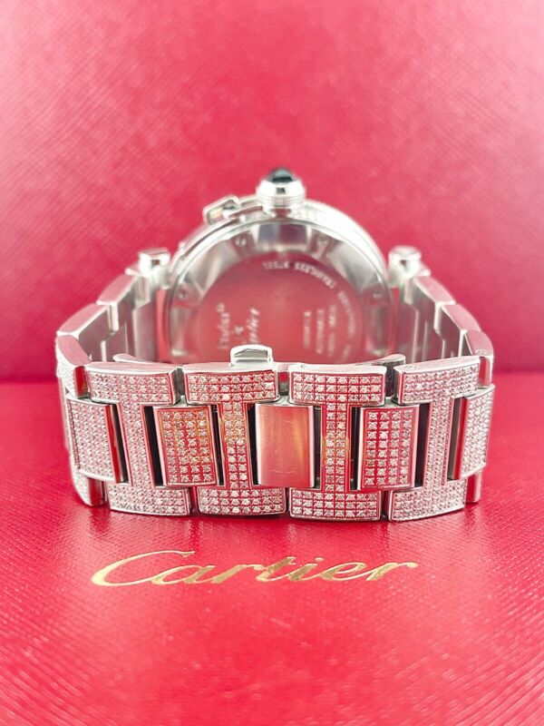 Cartier Pasha 40mm White Dial Custom Iced Out 8ct Genuine Diamonds Ref 2790