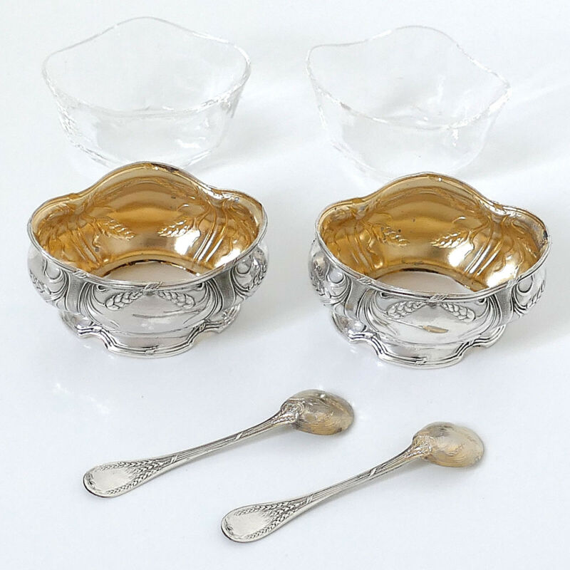 ピュイフォルカ フランス製スターリングシルバー 18K ゴールド ソルトセラー ペア スプーン・ウィート