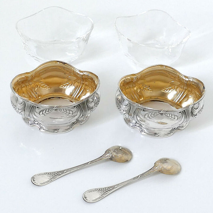 ピュイフォルカ フランス製スターリングシルバー 18K ゴールド ソルトセラー ペア スプーン・ウィート