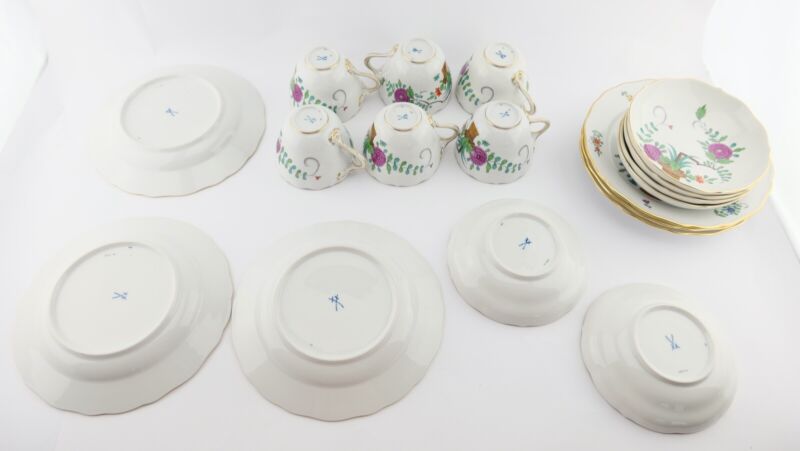 21pcs Meissen Sheaves Pattern Decor Coffee Service Gold Edge 6 People MINT-