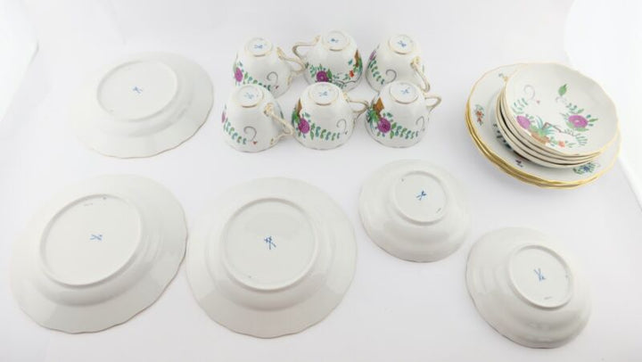 21pcs Meissen Sheaves Pattern Decor Coffee Service Gold Edge 6 People MINT-