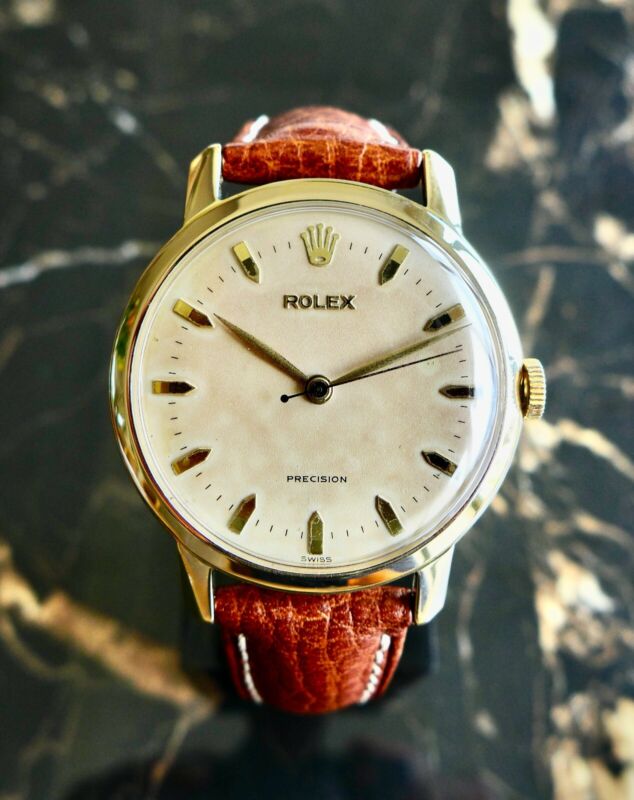 A STUNNING GENTS VINTAGE 1951 OVERSIZE (36MM) ROLEX PRECISION IN 18K SOLID GOLD