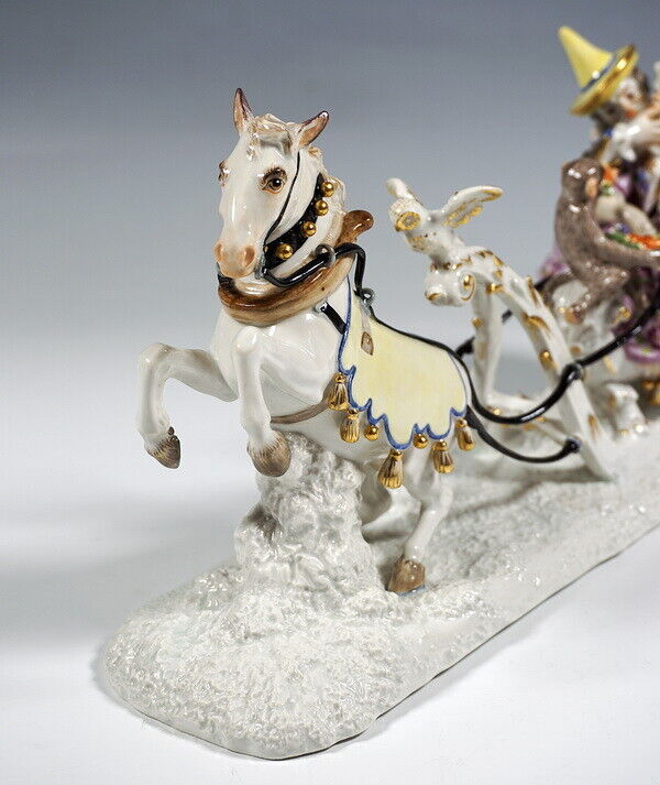 マイセン人形(MEISSEN)、そり遊び宮廷道化師フローリッヒとシュミーデル、1850年、1級品