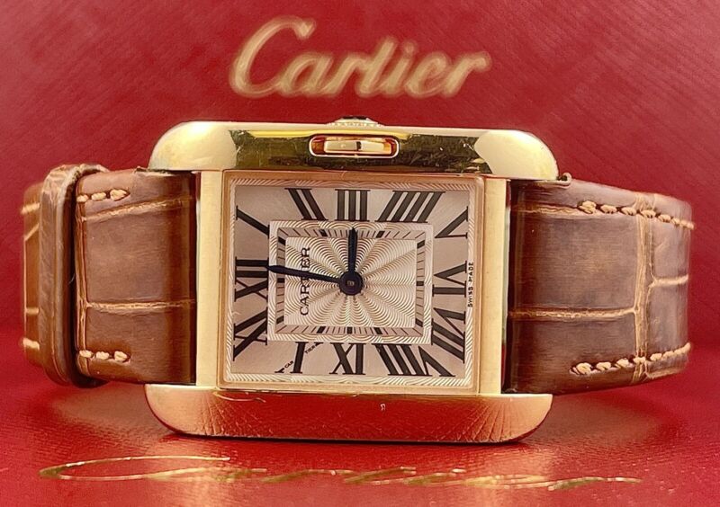 Cartier Tank 23mm Anglaise Rose Gold Silver Dial Ladies Watch Ref W1018255