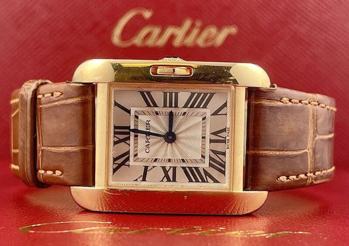 Cartier Tank 23mm Anglaise Rose Gold Silver Dial Ladies Watch Ref W1018255