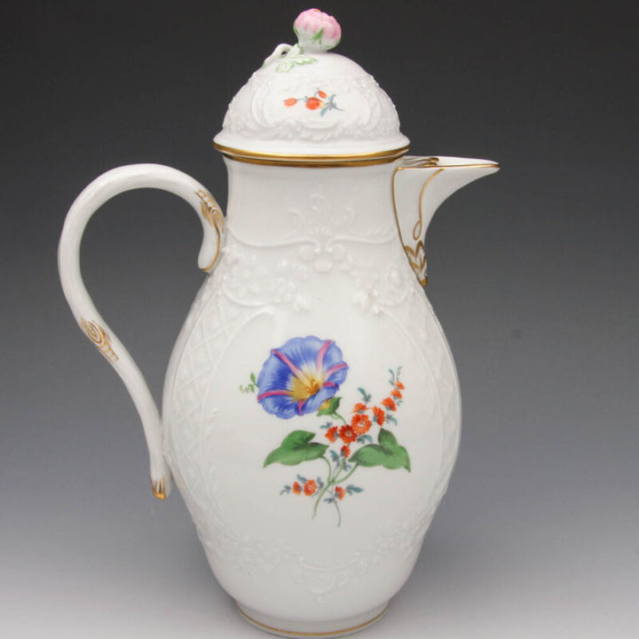 マイセン　ティーセット　2つ花とレリーフのカップ＆ソーサー＆プレート