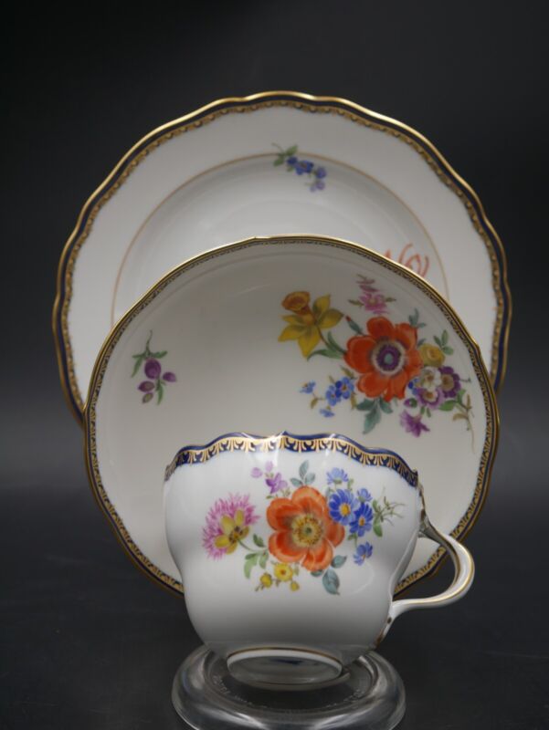 マイセン コーヒーサービス 6人用 Aカンテ　フラワーブーケ コバルトブルーエッジ ゴールド