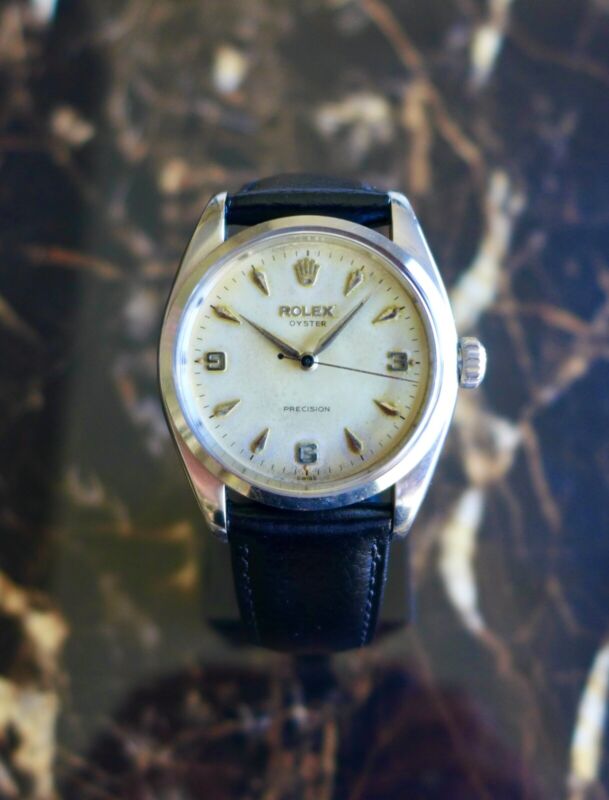 A BEAUTIFUL GENTS VINTAGE 1957 ROLEX OYSTER PRECISION 9/3/6 EXPLORER DIAL STEEL