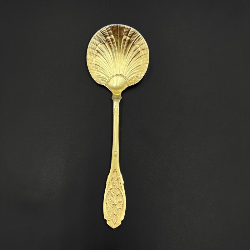 PUIFORCAT, RARE 6 Strawberry Spoons, Solid Silver & Vermeil-