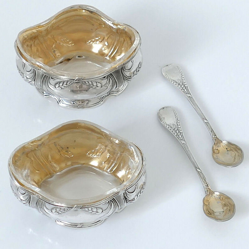 ピュイフォルカ フランス製スターリングシルバー 18K ゴールド ソルトセラー ペア スプーン・ウィート