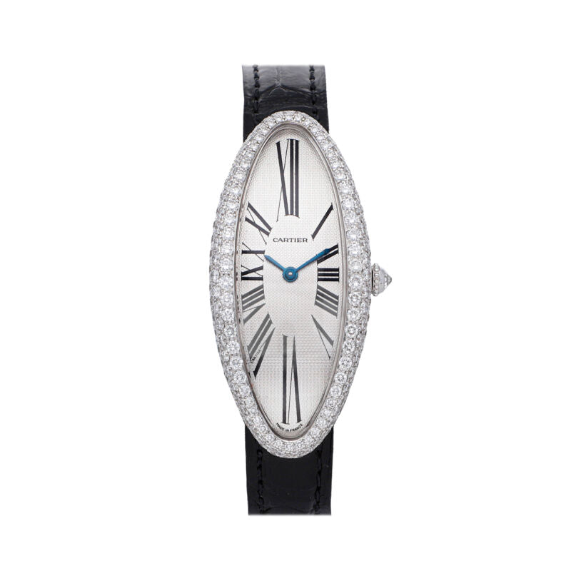 Cartier Baignoire Allonge Automatic White Gold Diamonds Ladies Watch WB510931