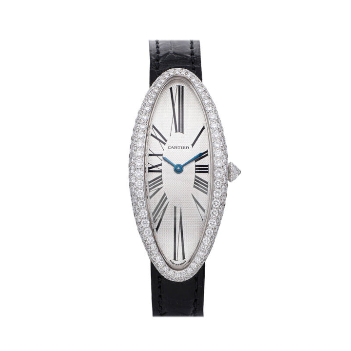 Cartier Baignoire Allonge Automatic White Gold Diamonds Ladies Watch WB510931