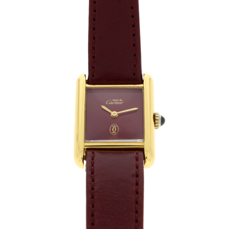 CARTIER Paris Tank Must Vermeil Ladies Silver Maroon Quartz Watch Circa 1990