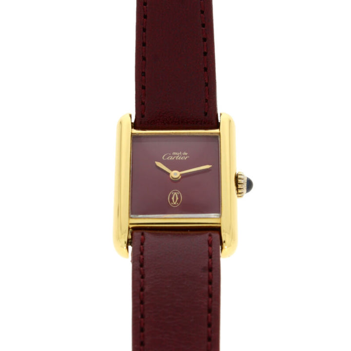 CARTIER Paris Tank Must Vermeil Ladies Silver Maroon Quartz Watch Circa 1990
