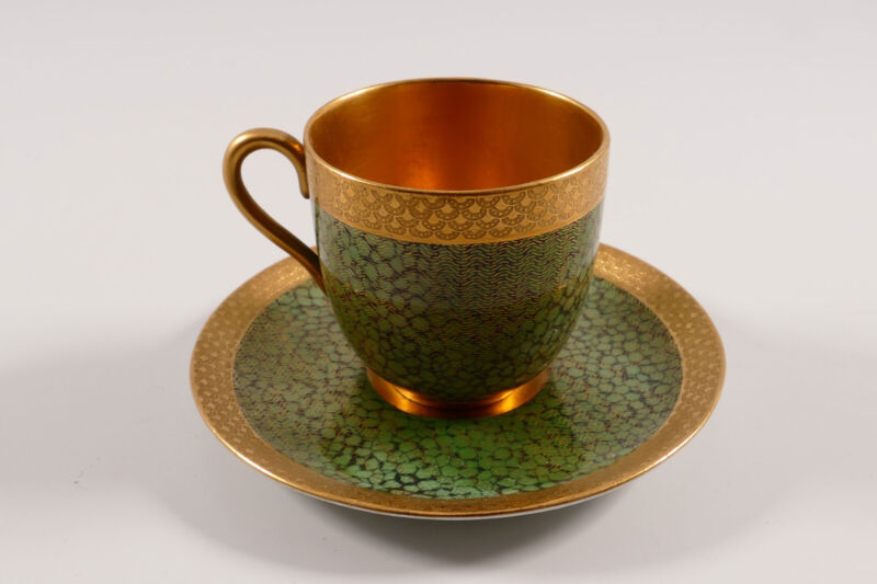 コールポート・イギリス製　カップ＆ソーサー グリーンマーブル シェッド 1900年頃