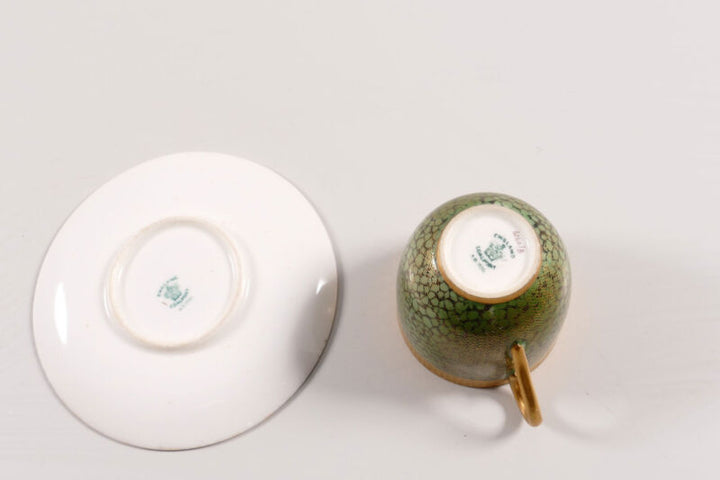 コールポート・イギリス製　カップ＆ソーサー グリーンマーブル シェッド 1900年頃